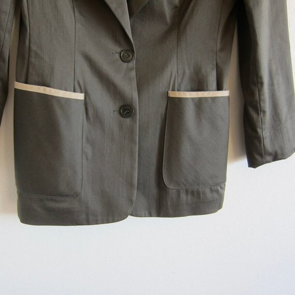 PATRICK MENDES, France, Olive Green Cotton Blend 2 Buttons Blazer - Size 1 - XS - Picture 2 of 8